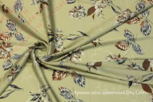 Ткань для халатов Армани шелк «Цветы» цвет оливковый