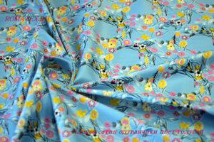 Ткань для детей хлопок сатин одуванчики голубой